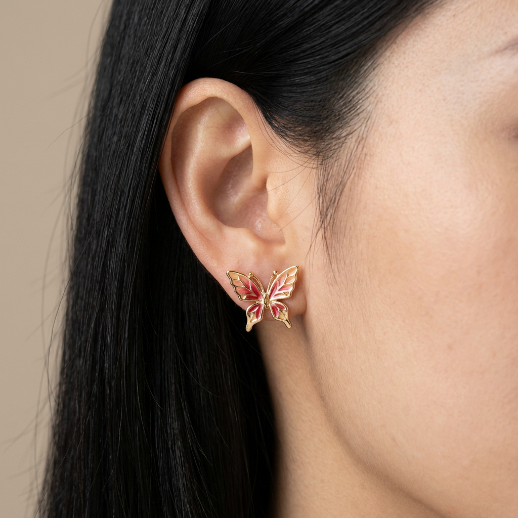 Pendientes Largos Elegantes con Diseño de Ola (BO-PD-042) puestos en la oreja — pendientes para mujer, puestos en la oreja · Lola y Sol (BO-PD-042)